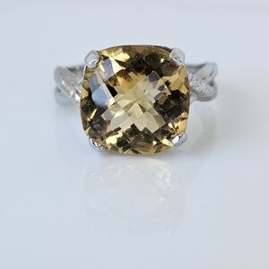 Natural Cushion Cut Citrine Sterling Silver Size 8